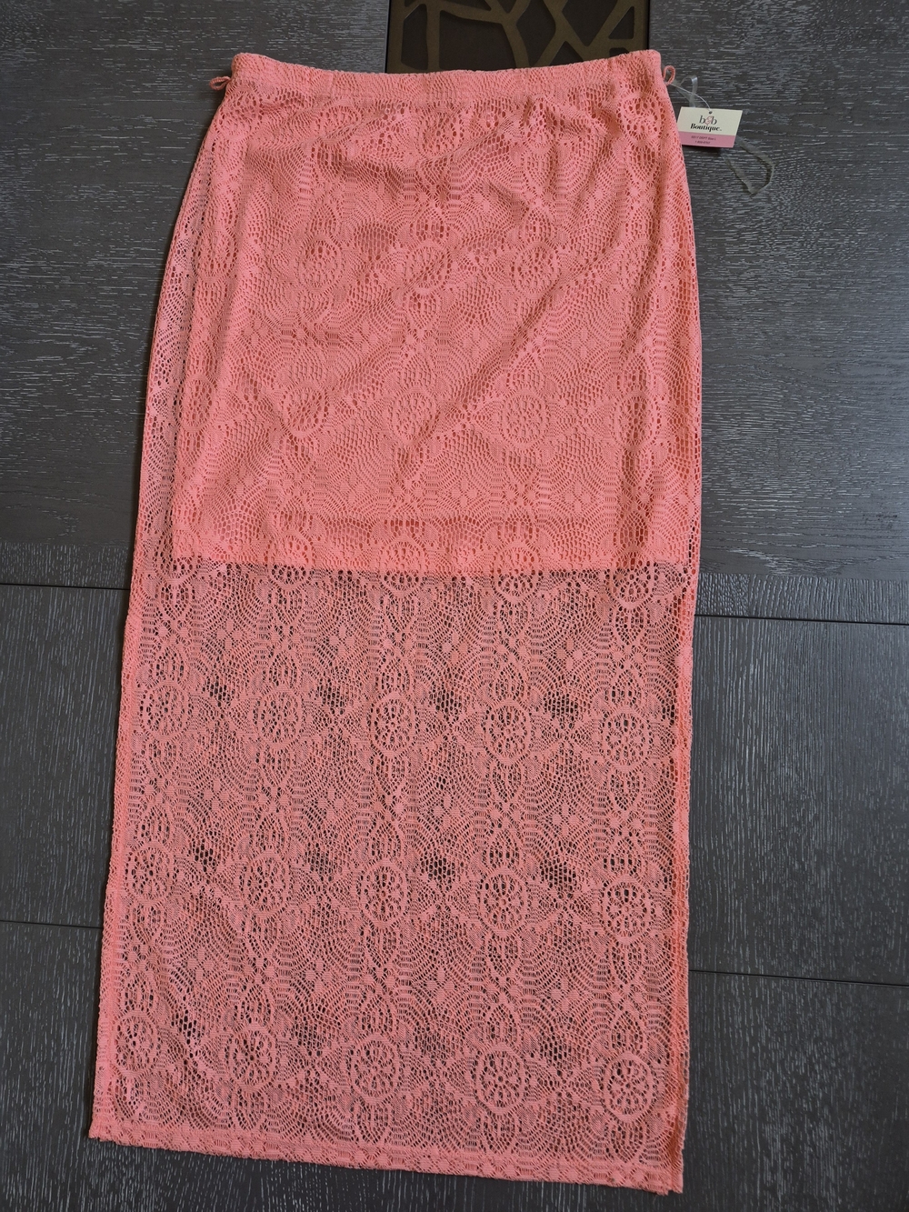 Coral Lace Maxi Skirt with Sheer Hem